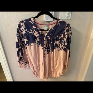 Maeve pink and navy blue blouse xs